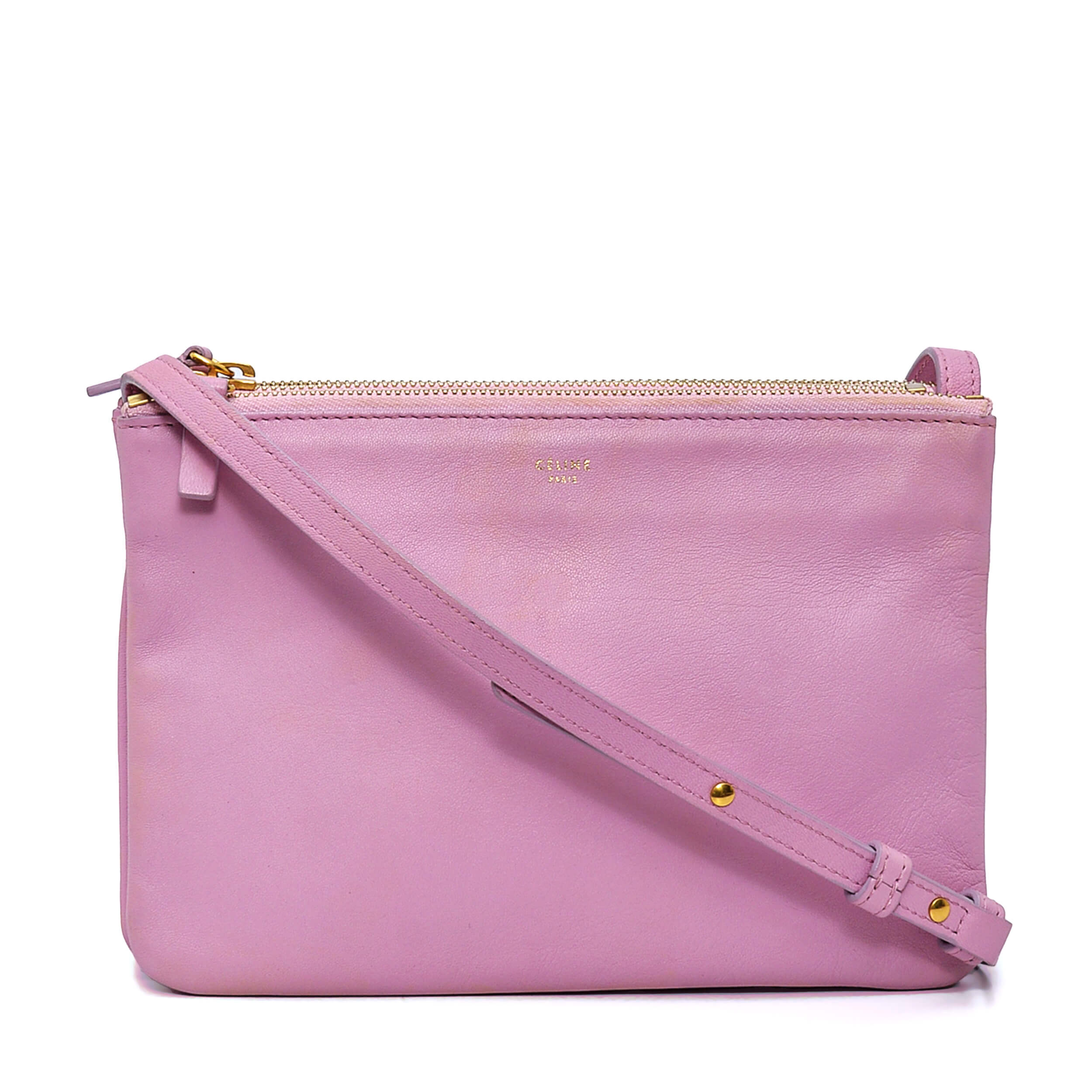 Celine - Candy Pink Leather Trio Accordion Small Crossbody Bag